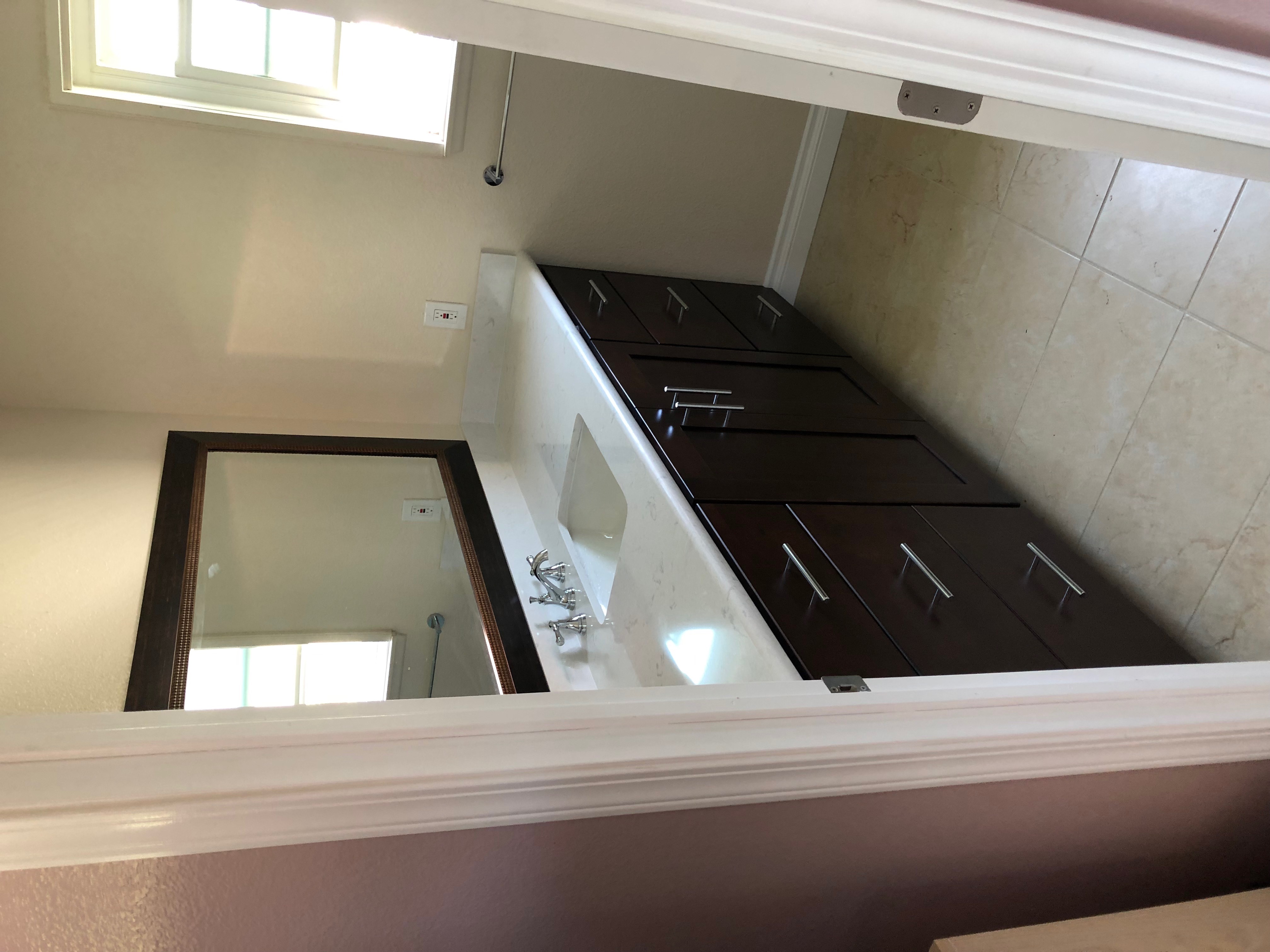 Espresso vanity & quartz top